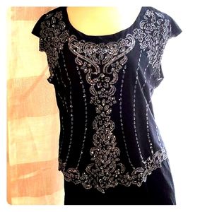 Holiday Christmas sparkle Black beaded dress Another Thyme size 12p Y2k 90s 00s